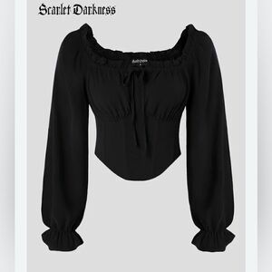 Scarlet Darkness WhimsyGoth Gothic cropped long sleeve blouse ruffled size lrg